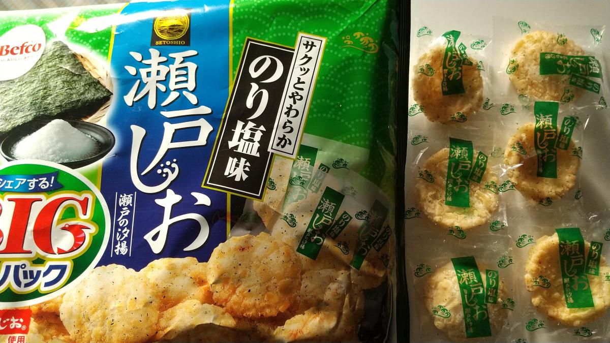 栗山米菓 ベフコ 瀬戸の汐揚 贅沢のり塩味の商品ページ