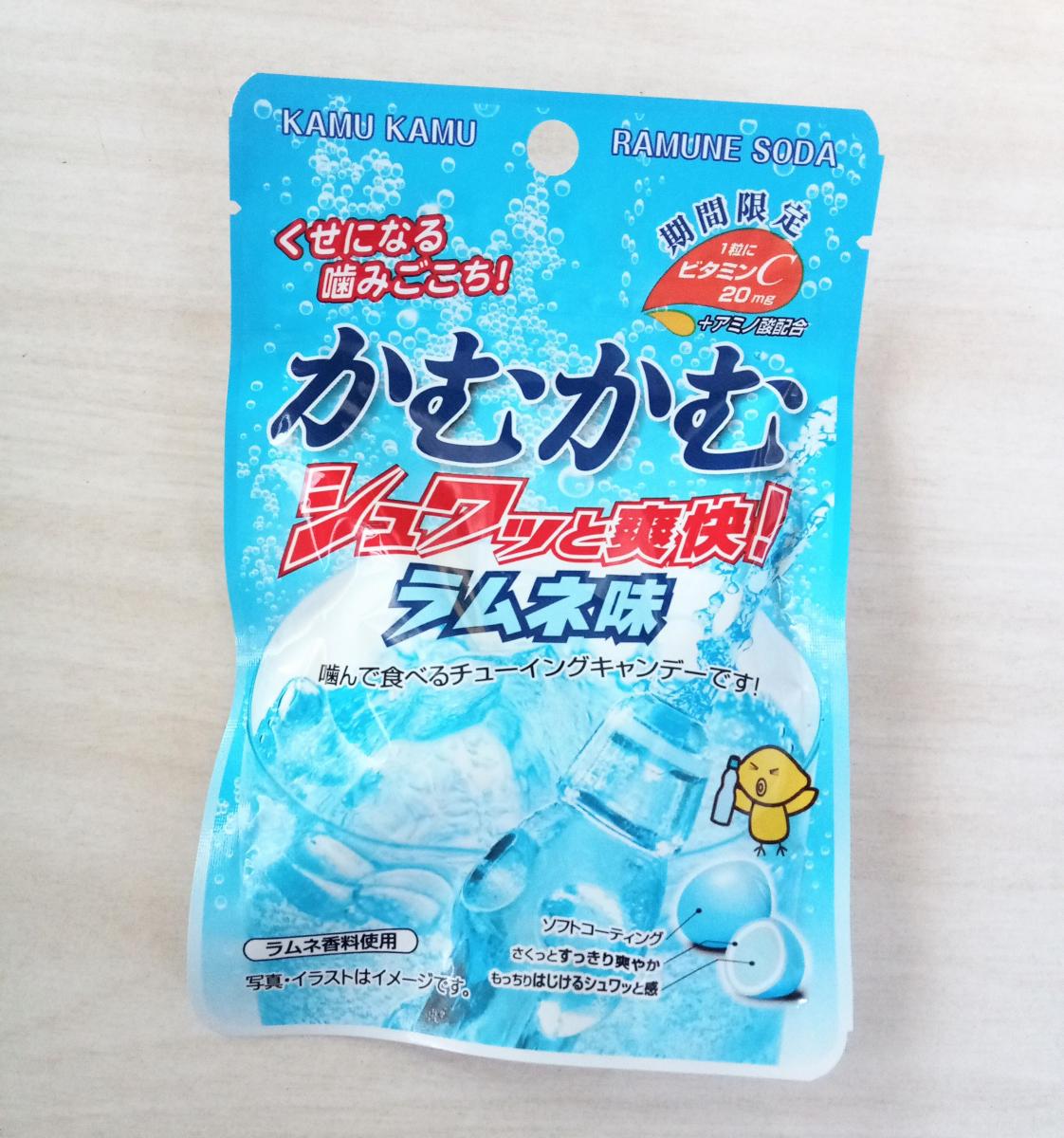 三菱食品 かむかむシュワッと爽快ラムネ味の商品ページ