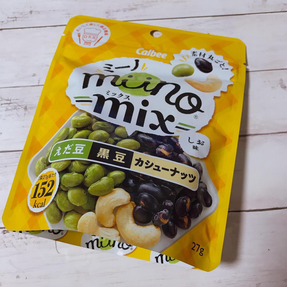 カルビー miino mix（ミーノ ミックス） えだ豆黒豆カシューナッツしお味の商品ページ